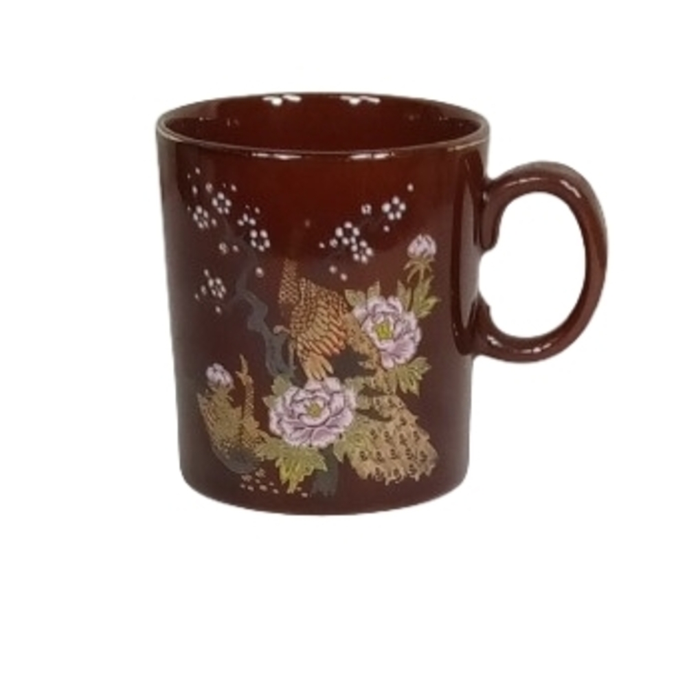 Japanese Peacock Brown Floral Ceramic Mug 8oz